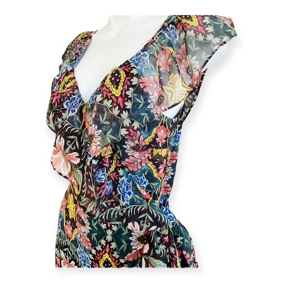 Rebecca Minkoff Jessica Ruffle Floral Midi Wrap Dress S Black Multicolor NWT - Picture 10 of 16